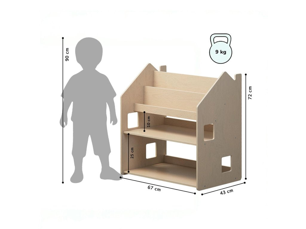 BusyKids Montessori 2in1 -kirja- ja leluhylly – valmistajan tuotekuva