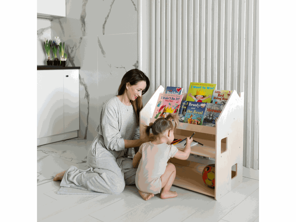 BusyKids Montessori 2in1 -kirja- ja leluhylly – valmistajan tuotekuva
