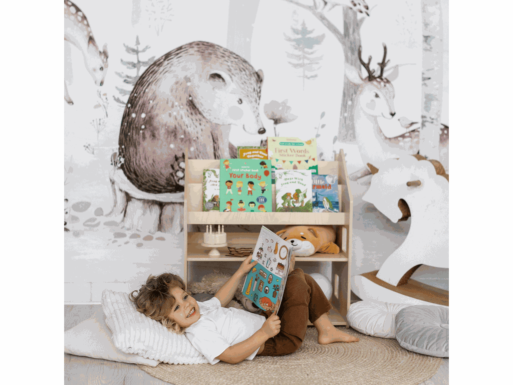 BusyKids Montessori 2in1 -kirja- ja leluhylly – valmistajan tuotekuva