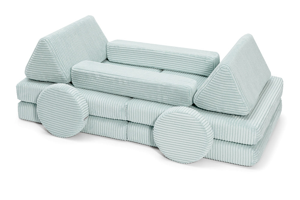 Shappy Mini Pure Corduroy -leikkisohva, mintunvihreä – valmistajan tuote- ja käyttökuva