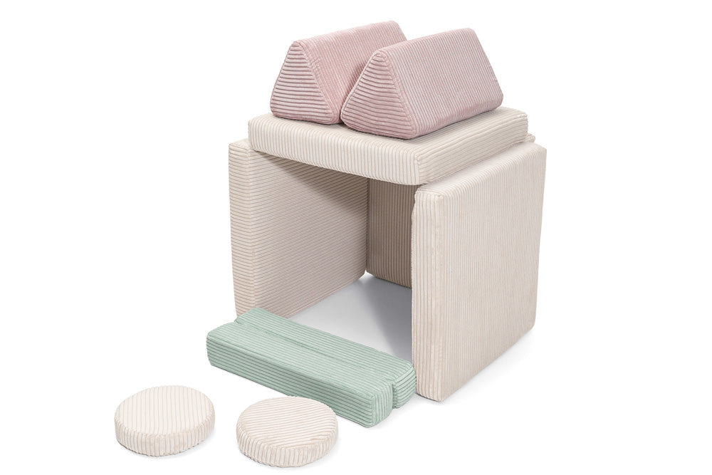 Shappy Mini Pure Corduroy -leikkisohva, monivärinen Lollipop – rakentelu- ja tuotekuva