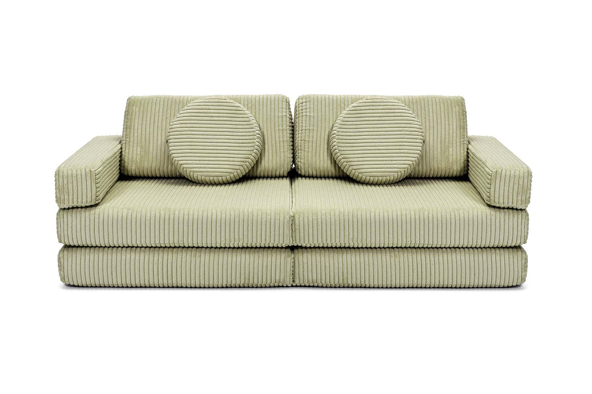 Shappy Mini Pure Corduroy -leikkisohva, matchanvihreä – valmistajan tuote- ja käyttökuva