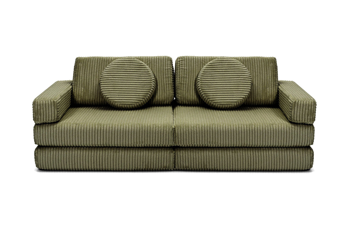 Shappy Mini Pure Corduroy -leikkisohva, harmaanvihreä – valmistajan tuote- ja käyttökuva