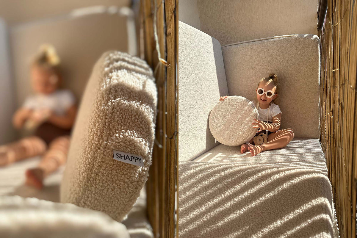 Shappy Teddy -leikkisohva, vaalea beige – valmistajan tuote- ja käyttökuva
